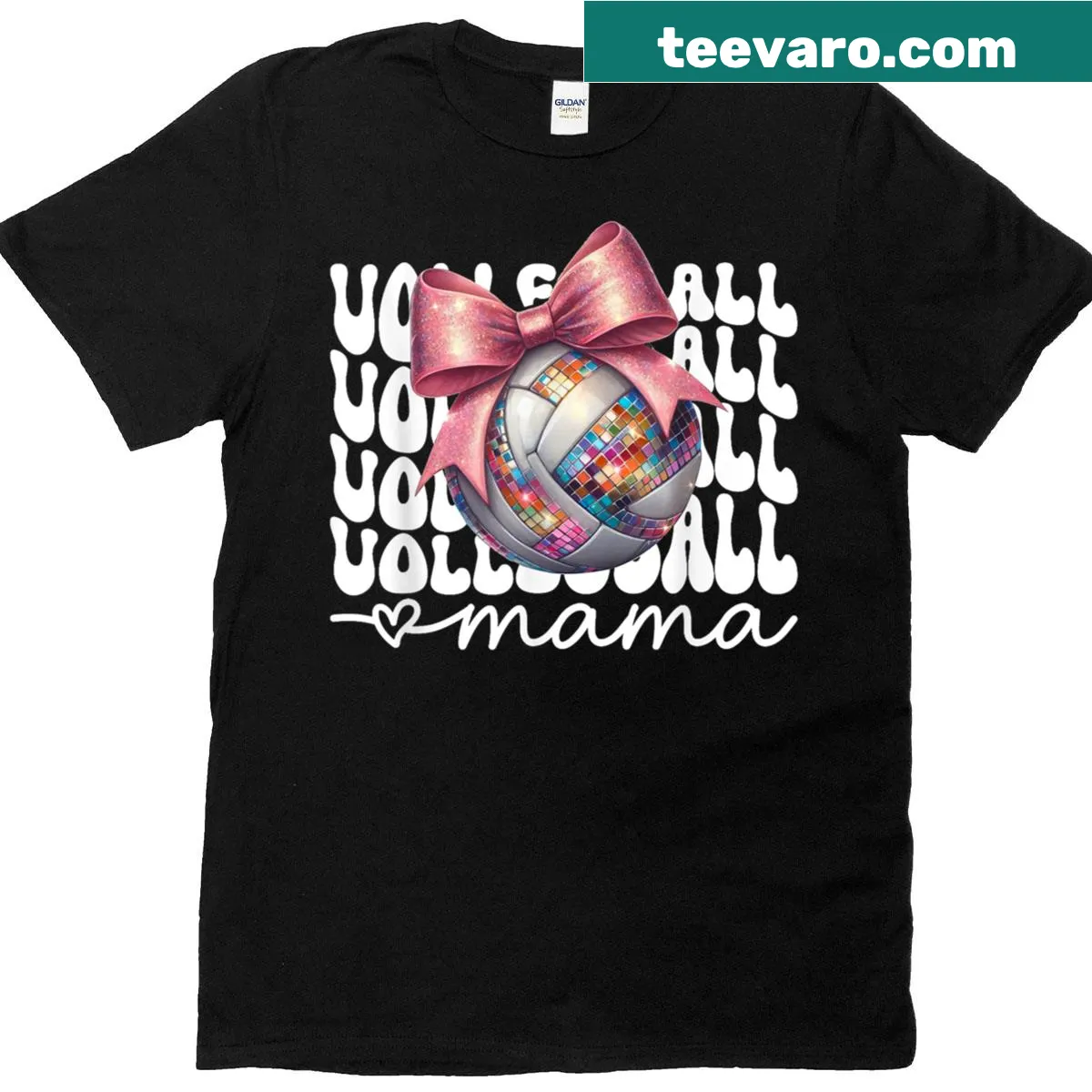 Vintage Volleyball Mama t-shirt with cute bow design — on a men's t-shirt