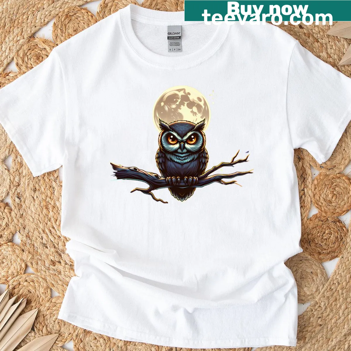 Owl illustration under the moonlight on a classic T-shirt — on a men's t-shirt