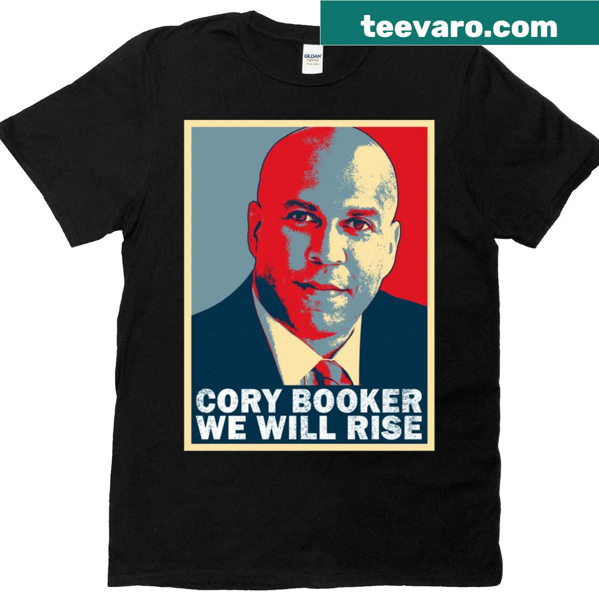 Classic t-shirt featuring the inspirational phrase 'We Will Rise' by Cory Booker — on a men's t-shirt