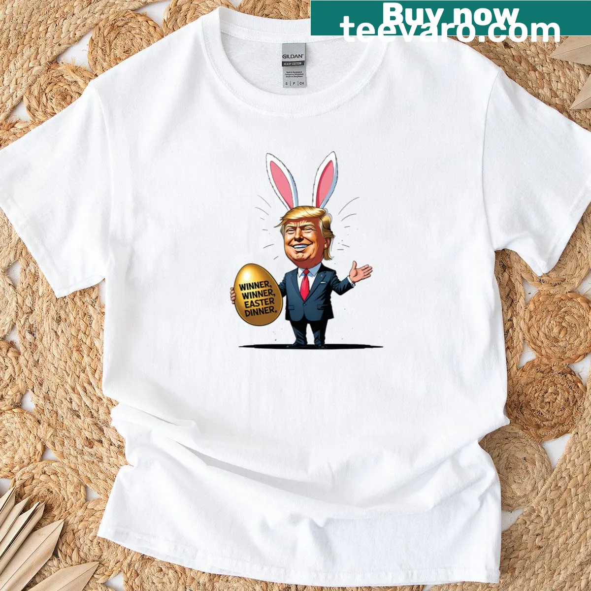 Funny Easter bunny t-shirt with a dinner phrase — on a men's t-shirt