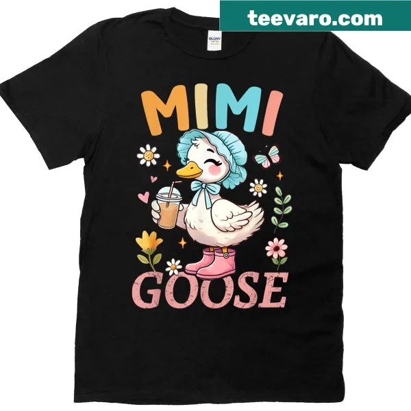 Cute t-shirt with a silly goose and floral design for moms