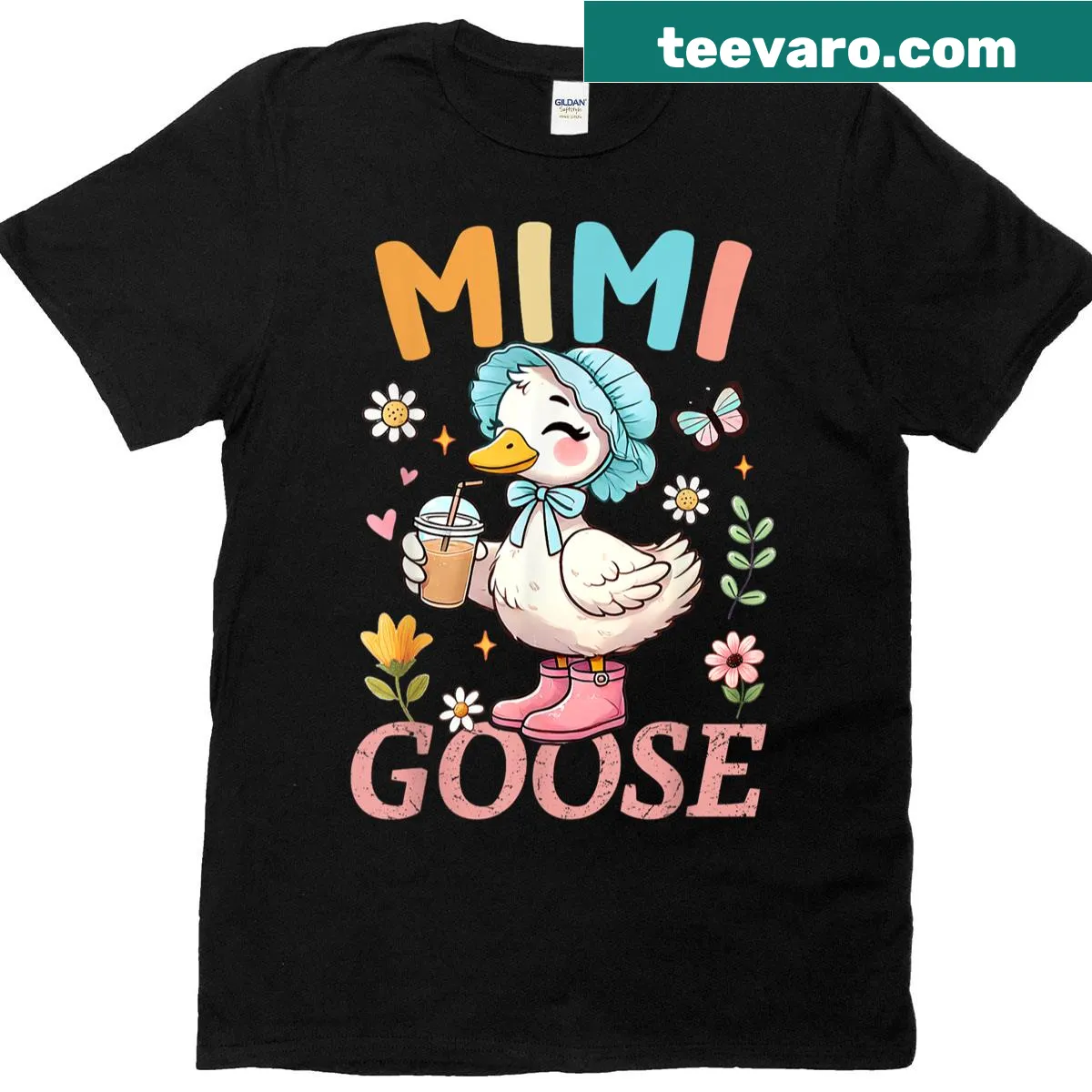 Cute t-shirt with a silly goose and floral design for moms — on a men's t-shirt