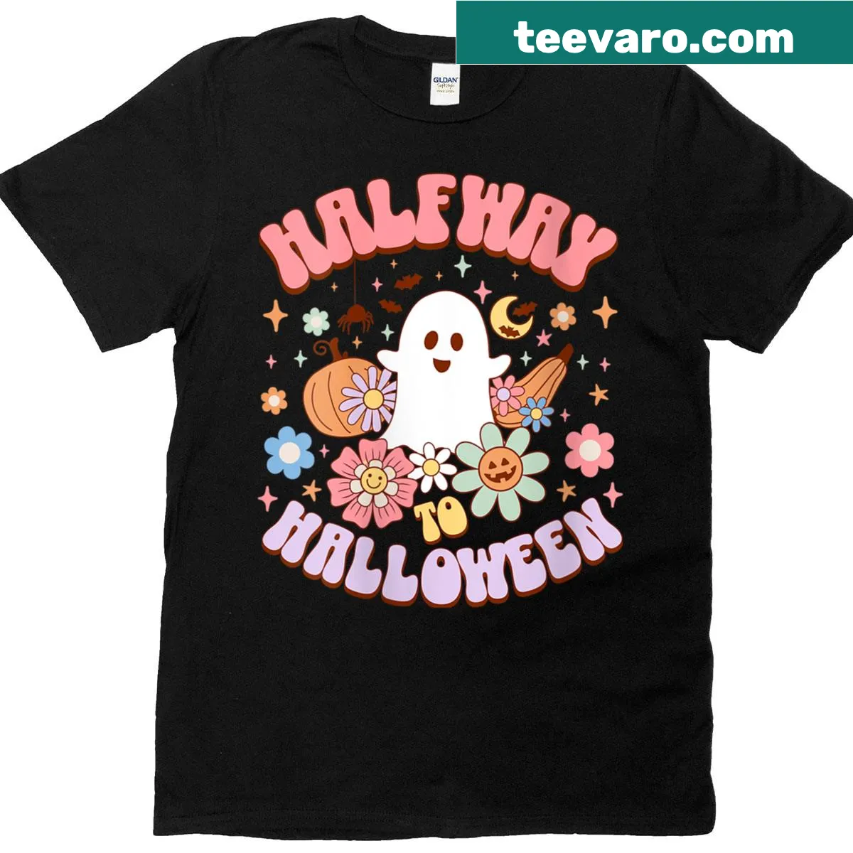 Retro floral ghost design for Halloween on a women's tee — on a men's t-shirt