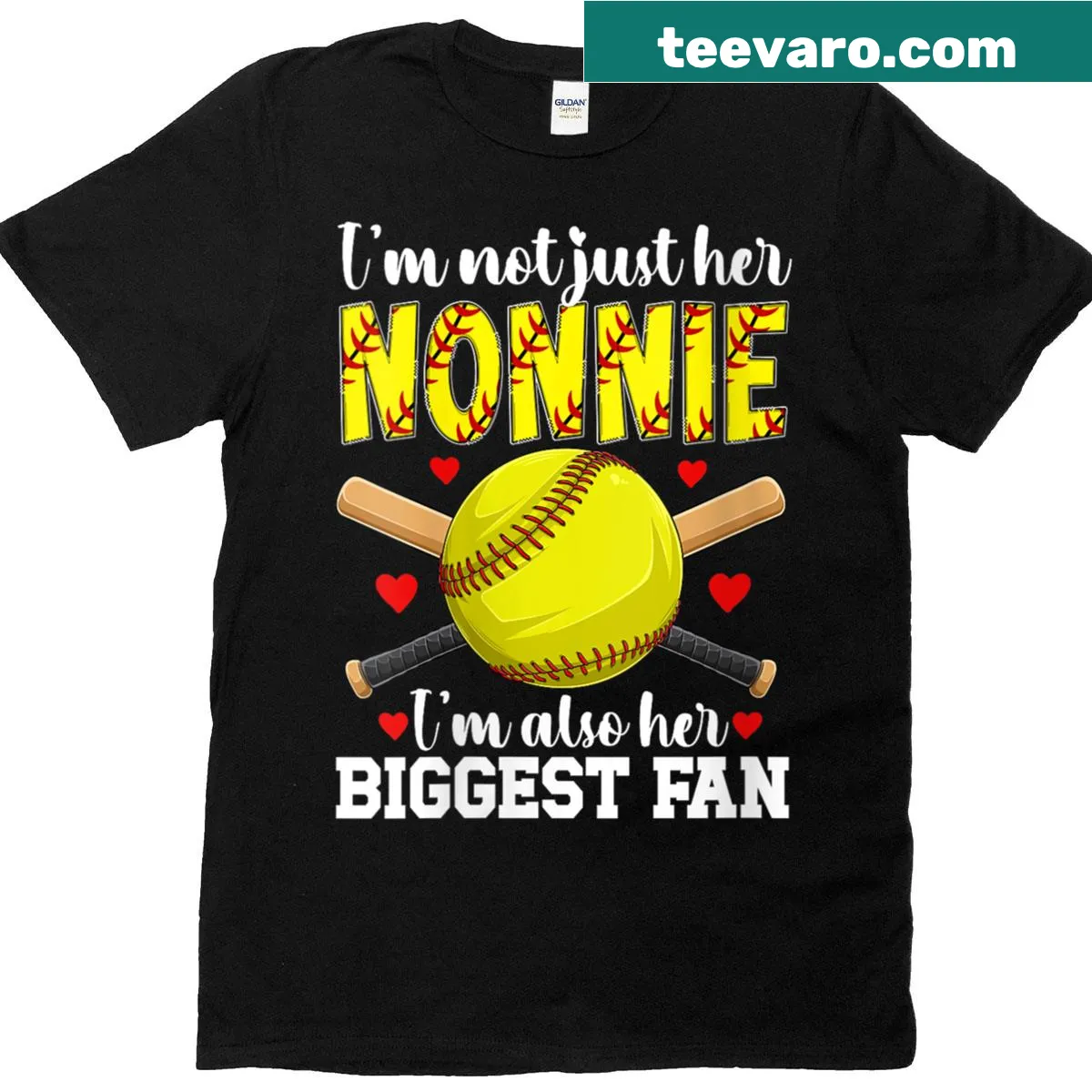 V-neck t-shirt for softball grandmothers with 'Biggest Fan' message — on a men's t-shirt