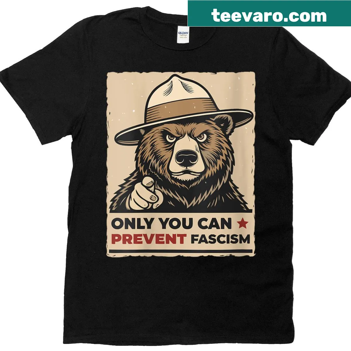 Retro Political Activism V-neck T-shirt with anti-fascism message — on a men's t-shirt