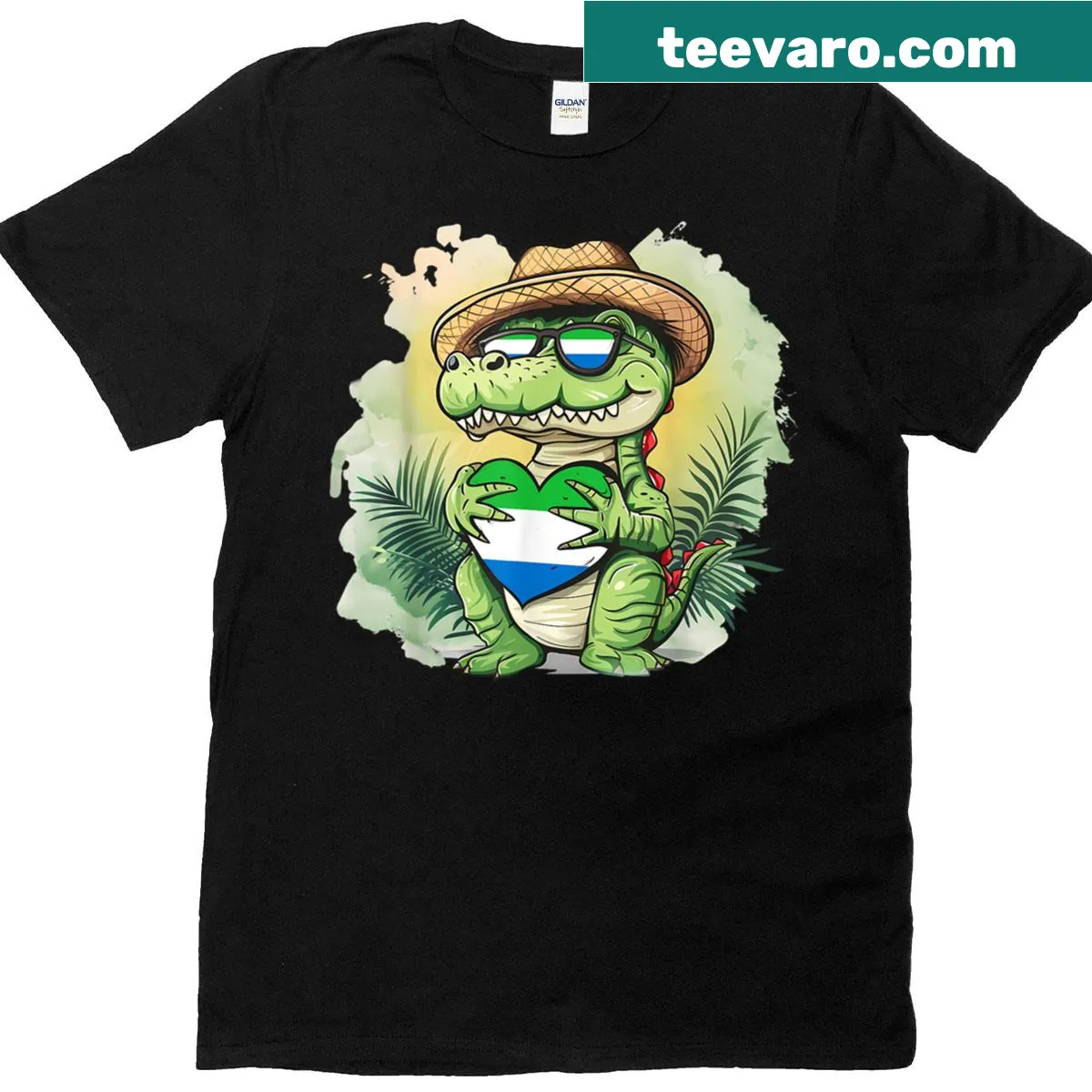 T-shirt with alligator and Sierra Leone flag graphic — on a men's t-shirt