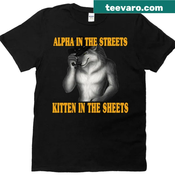 Funny t-shirt with wolf and kitten theme, humorous meme design