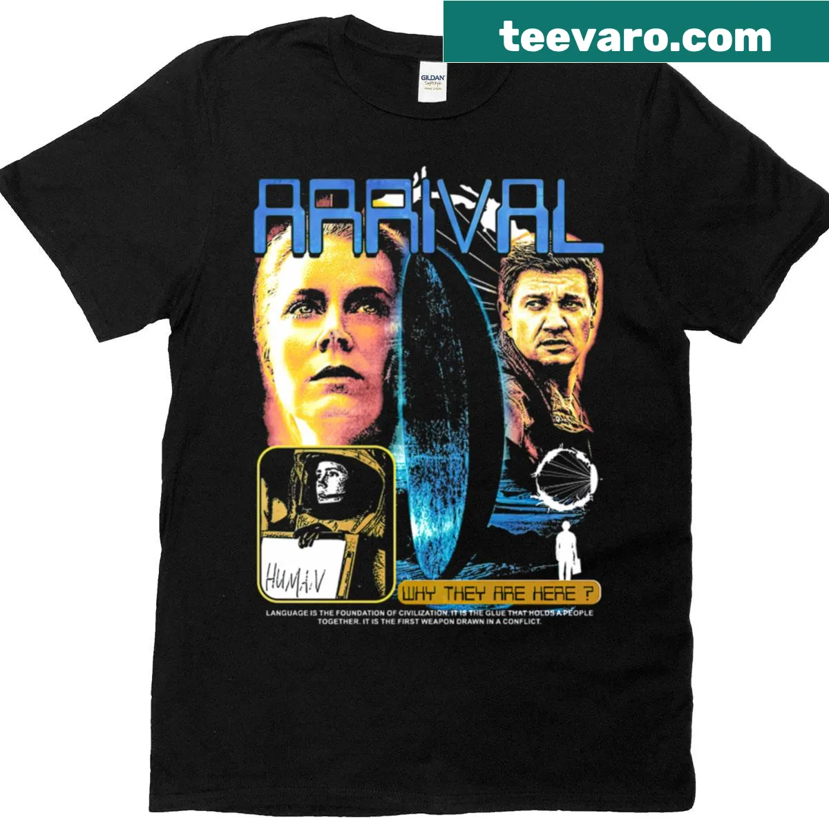 Vintage distressed T-shirt inspired by the sci-fi movie Arrival. — on a men's t-shirt