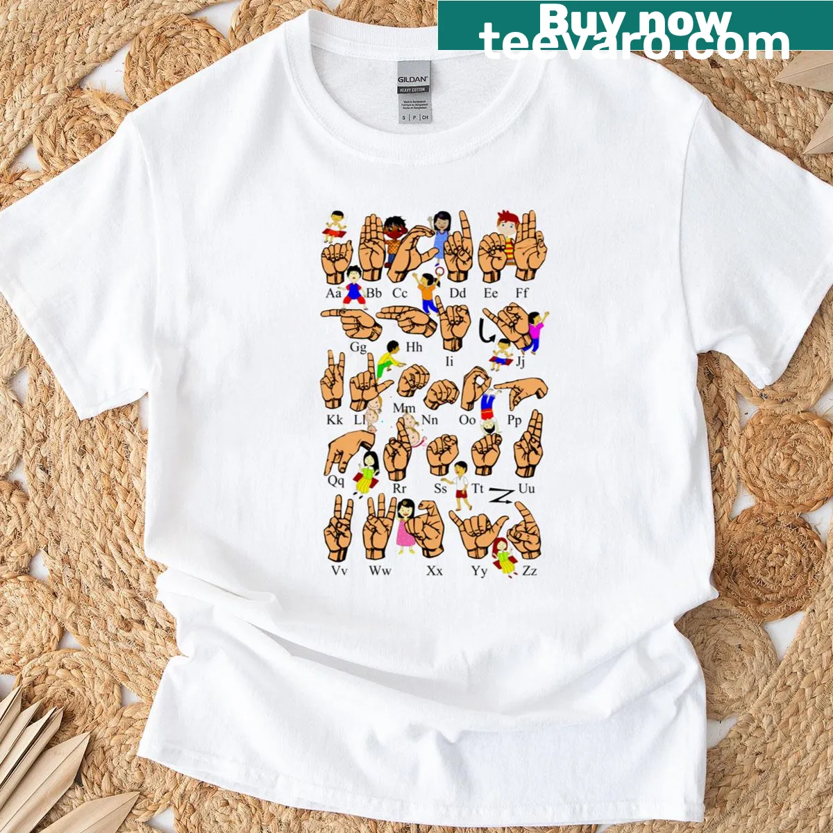 Cute cartoon ASL alphabet design on a kids classic t-shirt — on a men's t-shirt