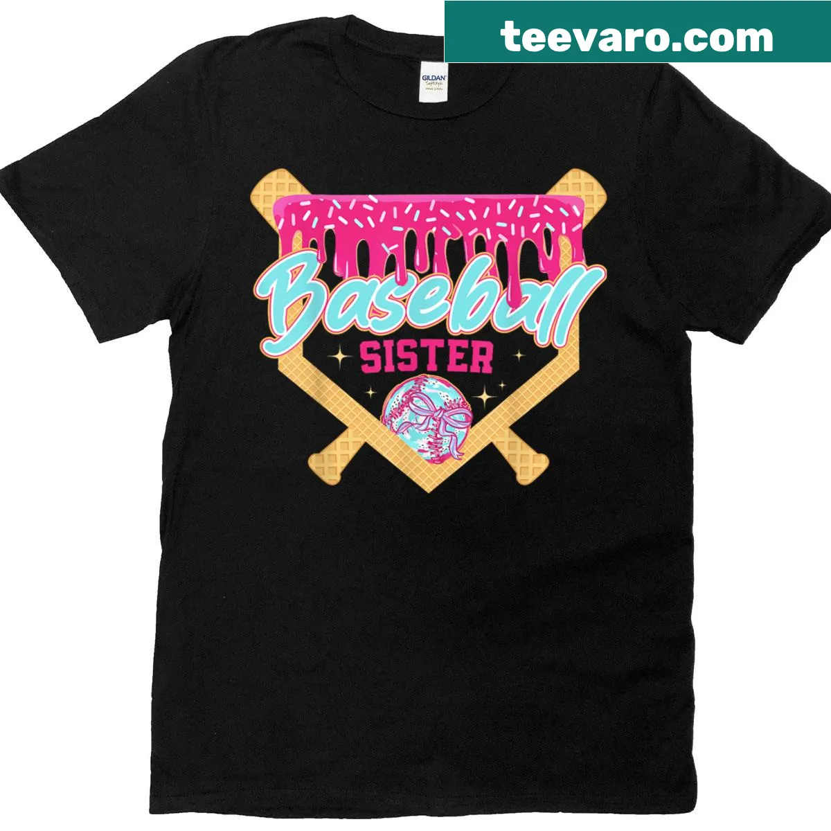Playful t-shirt for baseball sisters with ice cream design — on a men's t-shirt
