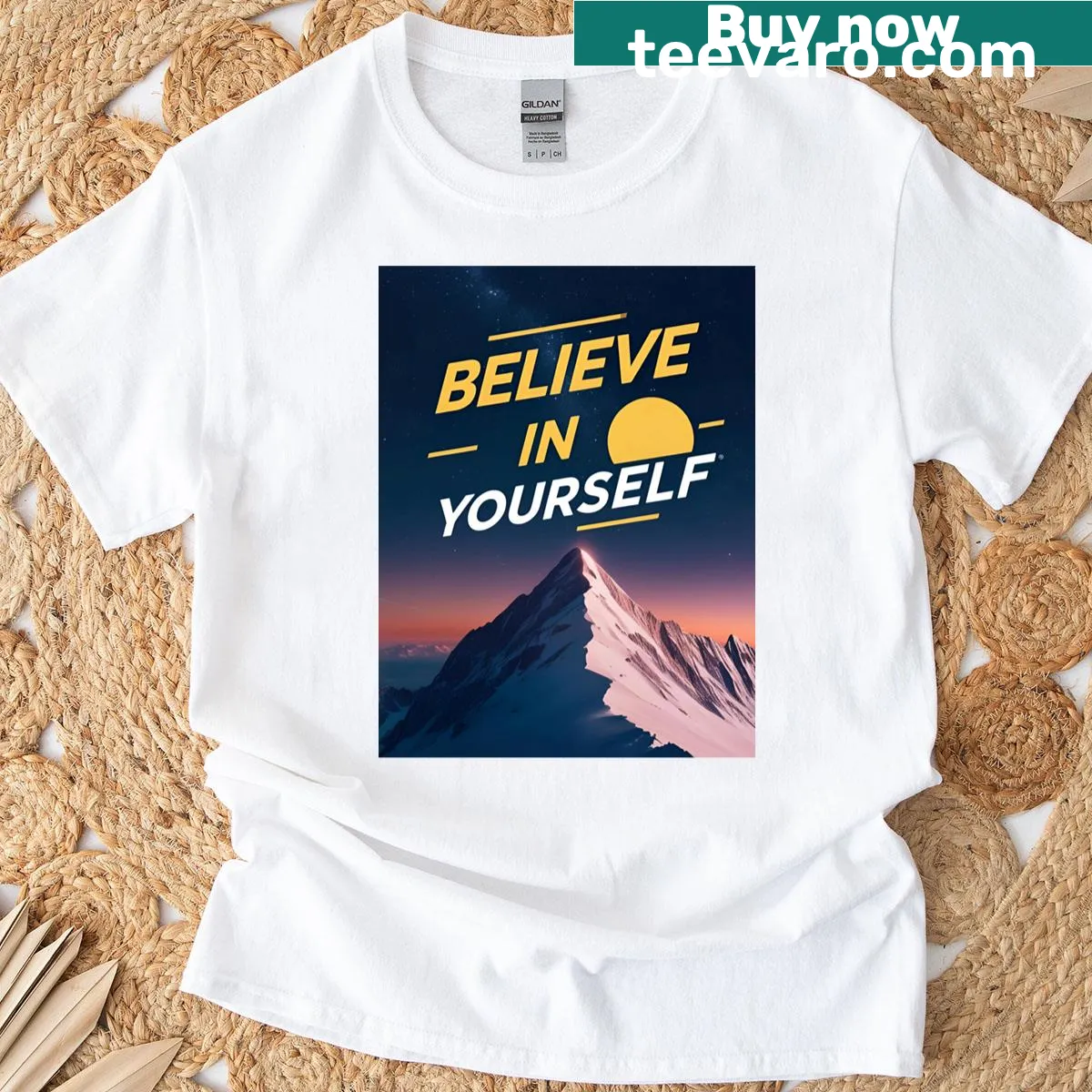 Text design that reads 'Believe In Yourself' on a classic t-shirt — on a men's t-shirt