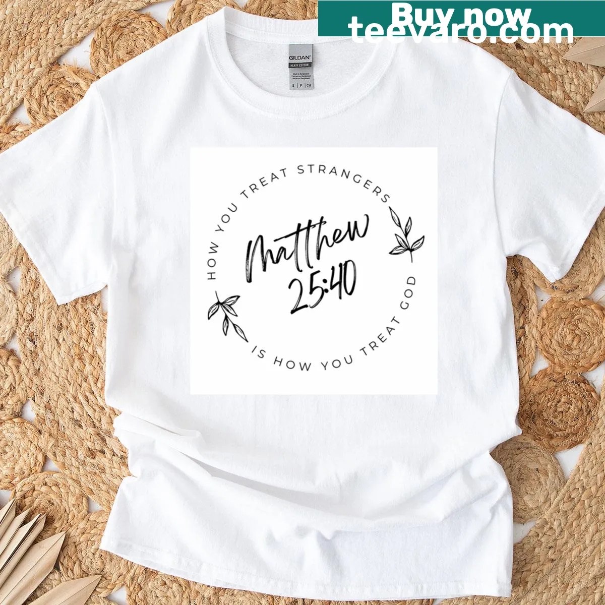 Bible verse graphic tee with Matthew 2540 text — on a men's t-shirt