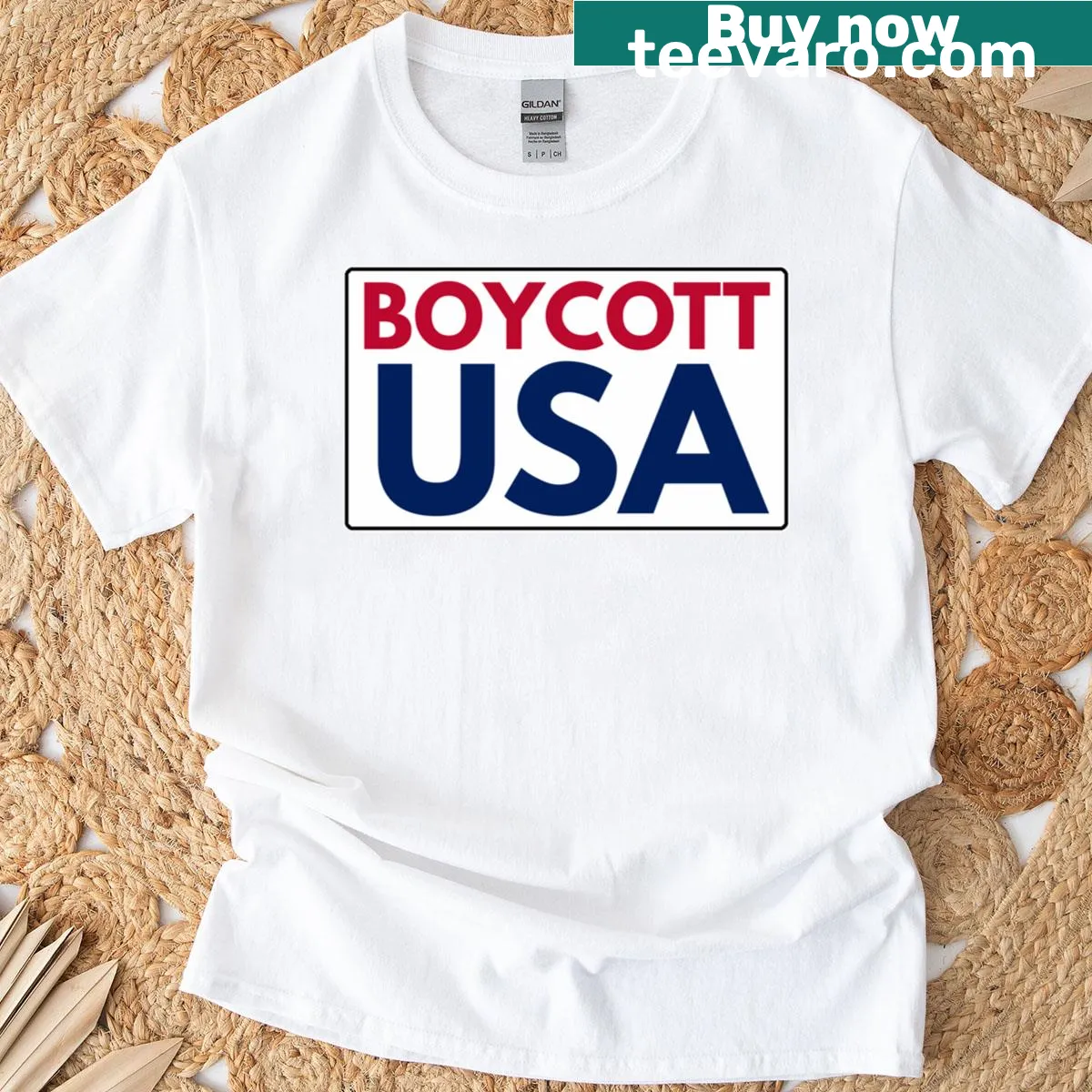 Boycott graphic t-shirt featuring bold typography — on a men's t-shirt