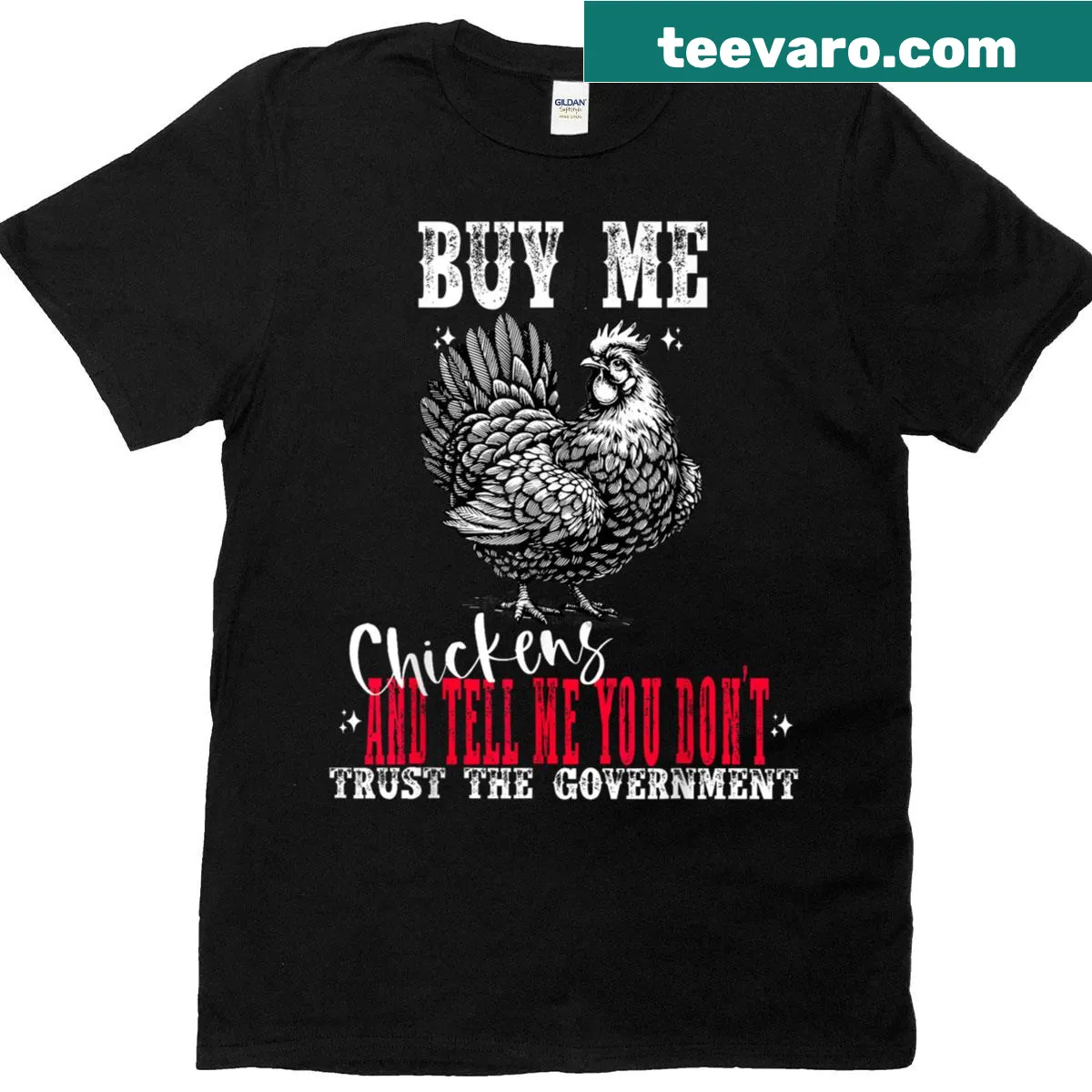 Funny T-shirt with 'Buy Me Chicken' text — on a men's t-shirt