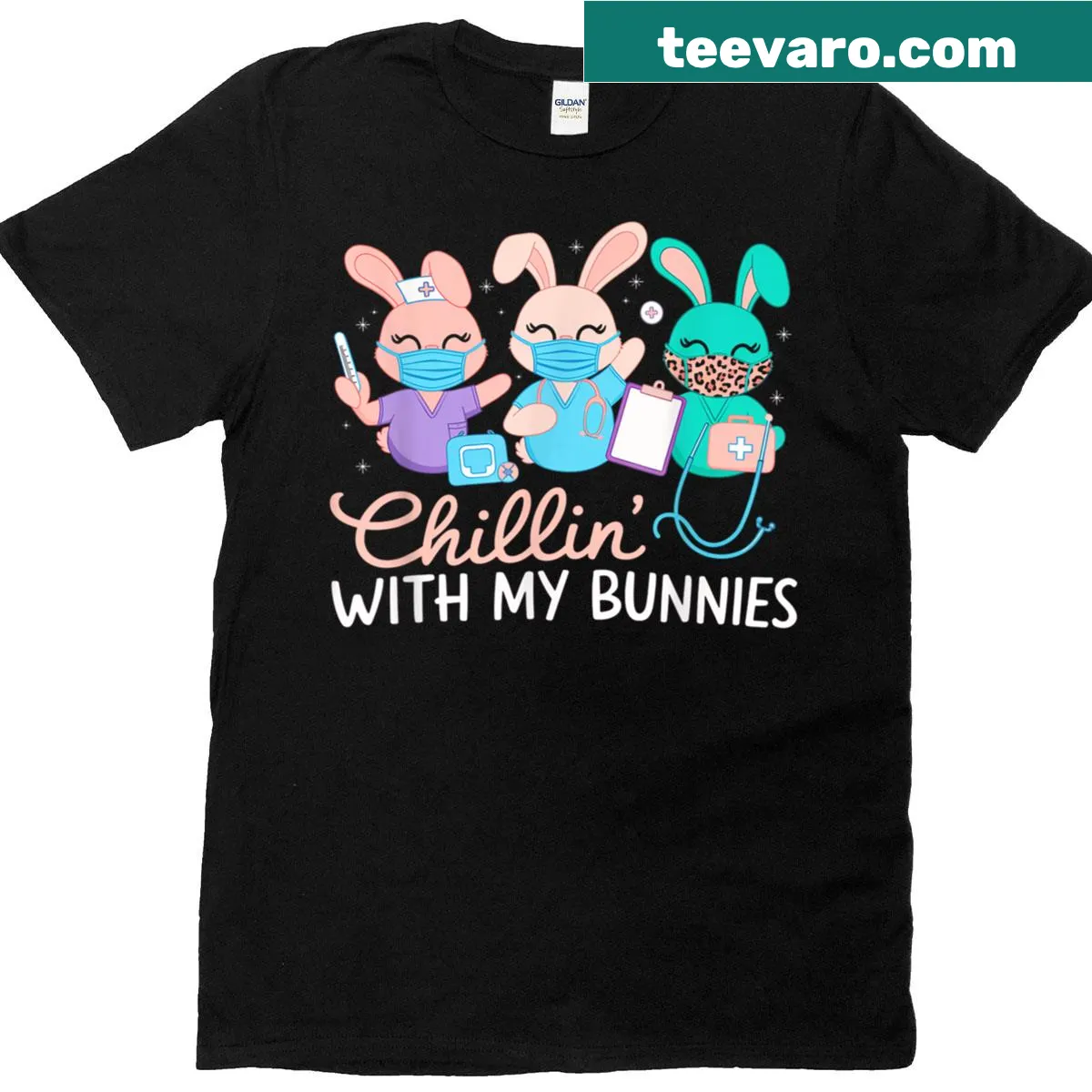Cute T-shirt for nurses with bunnies for Easter — on a men's t-shirt