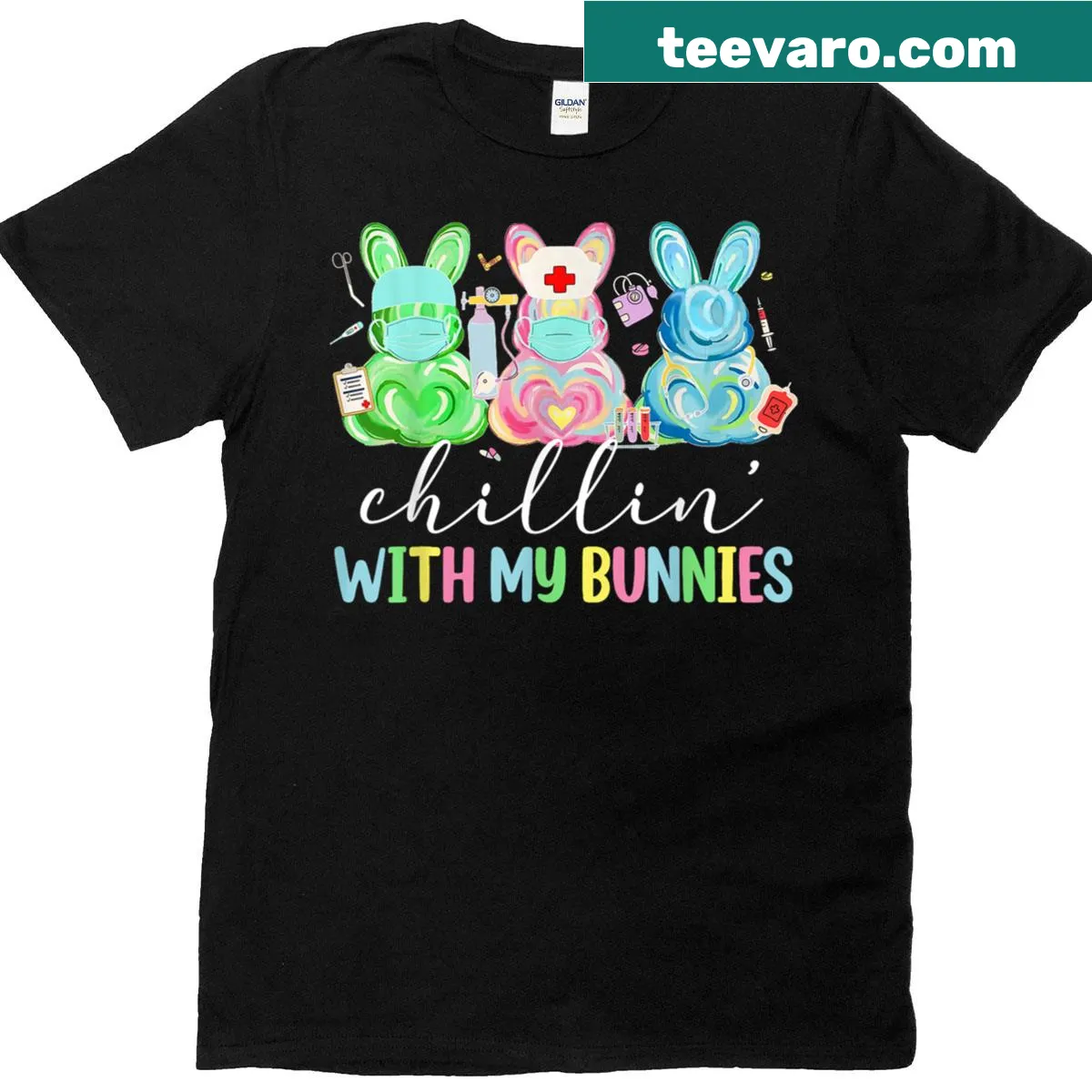Nurse t-shirt with bunny and stethoscope design for Easter — on a men's t-shirt