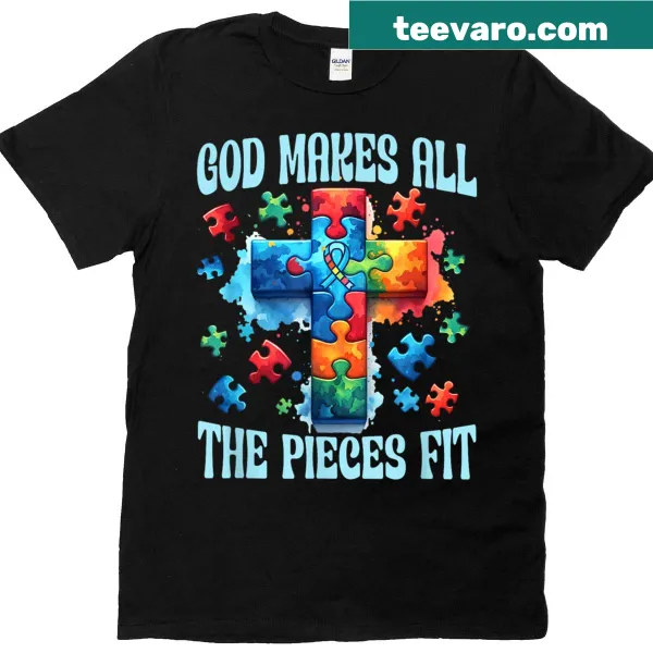 Illustrated cross design with puzzle pieces for autism awareness