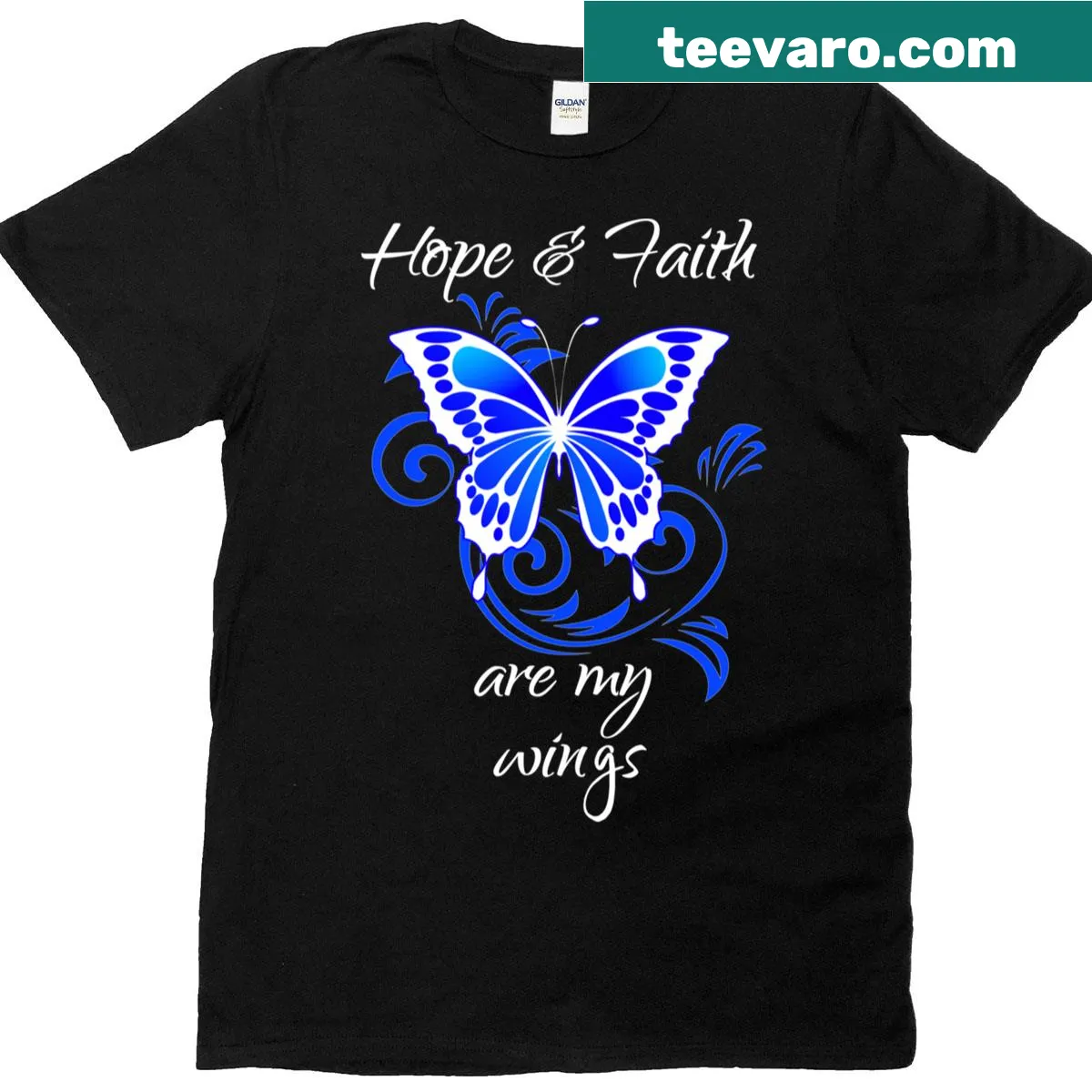 Women's T-shirt with a butterfly design symbolizing hope and faith — on a men's t-shirt