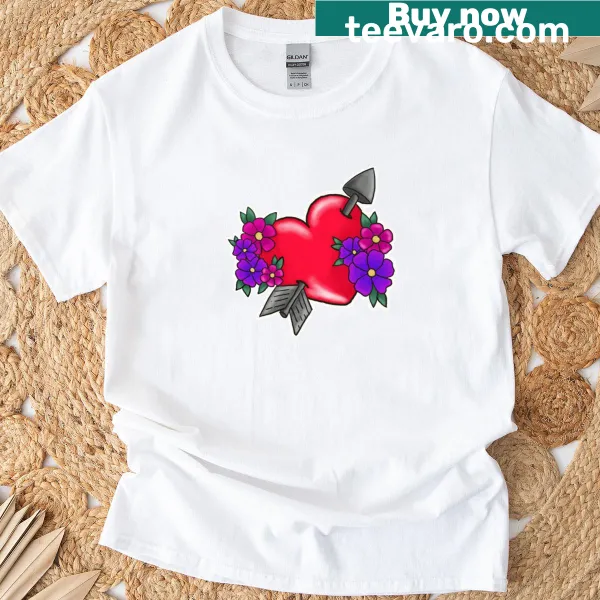 Cupid's arrow and heart graphic with playful typography