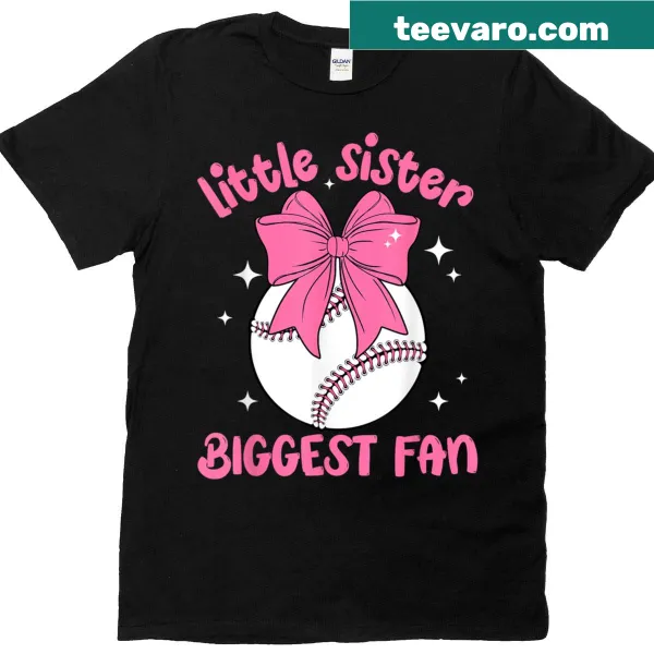 T-shirt designed for little sisters, featuring a bow and 'Biggest Fan' text