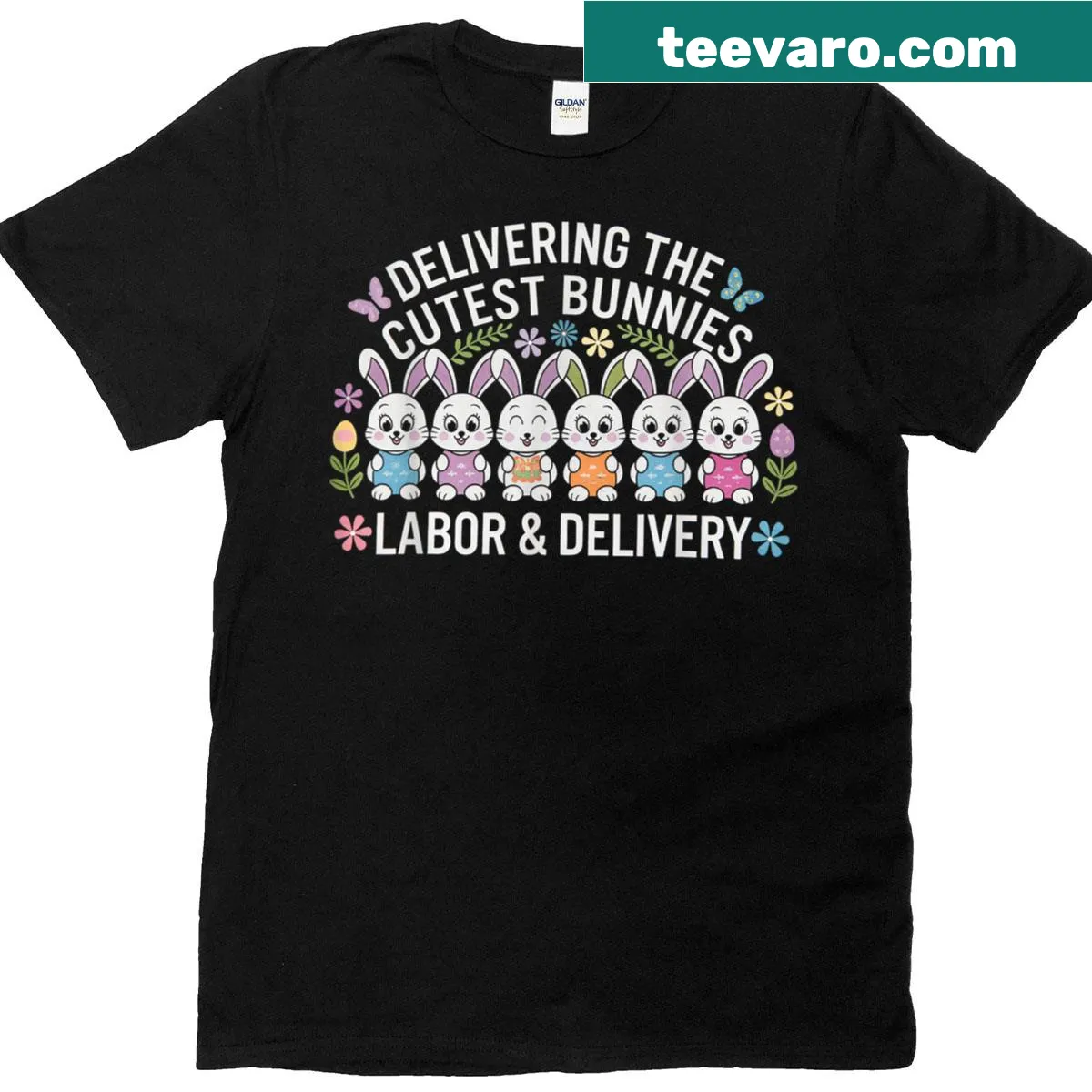 T-shirt featuring cute bunnies and 'Delivering The Cutest Bunnies' text for nurses — on a men's t-shirt