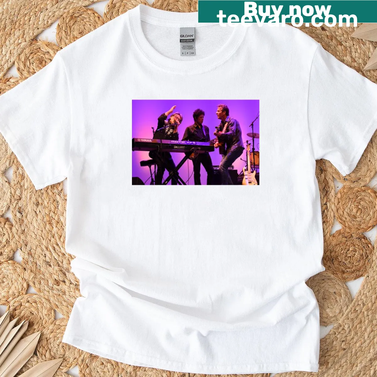 Photograph t-shirt featuring Dennis Quaid and his band — on a men's t-shirt