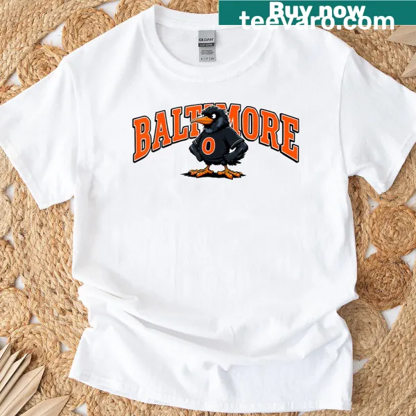 Distressed Baltimore name graphic on a classic T-shirt