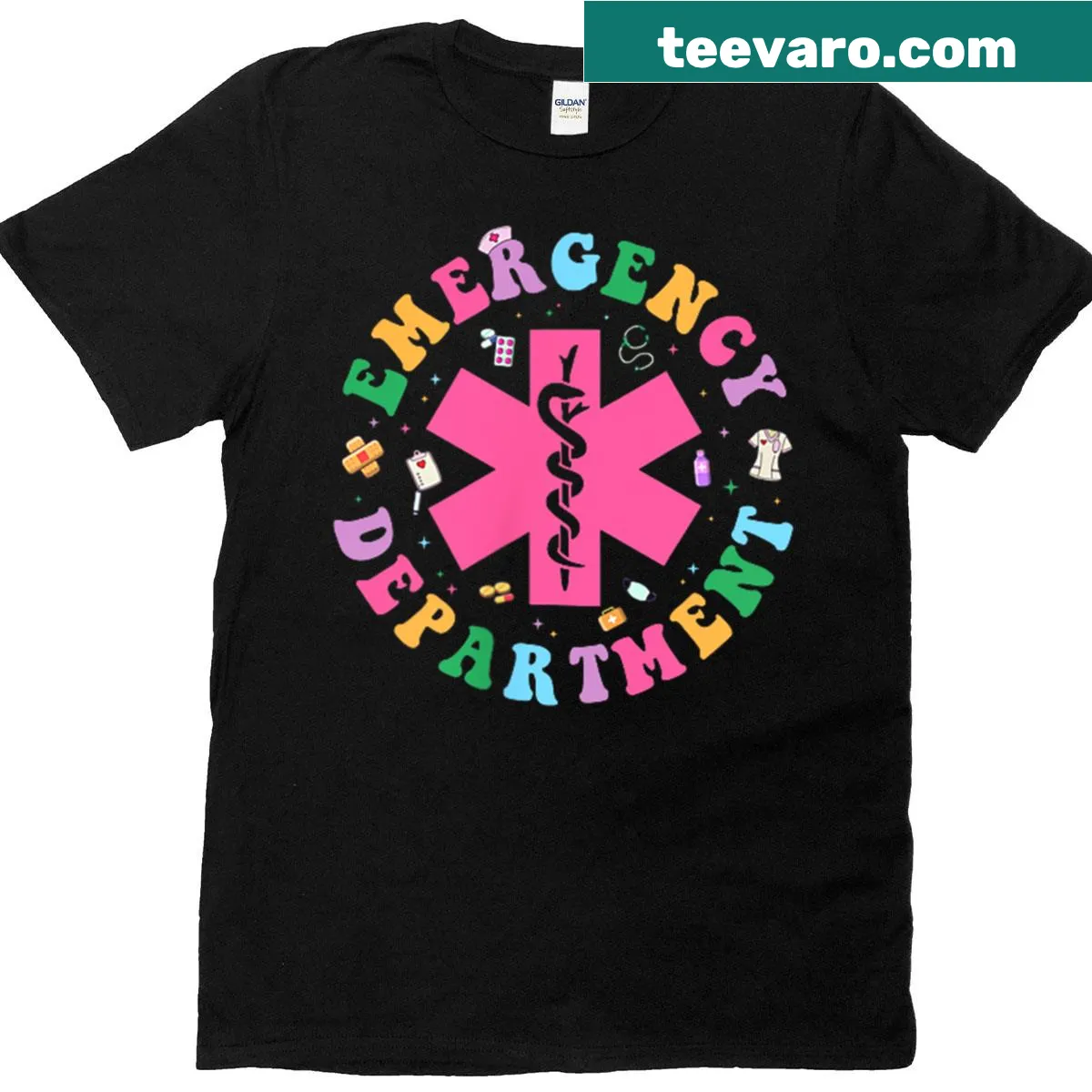 Minimalist t-shirt focused on the emergency room theme — on a men's t-shirt