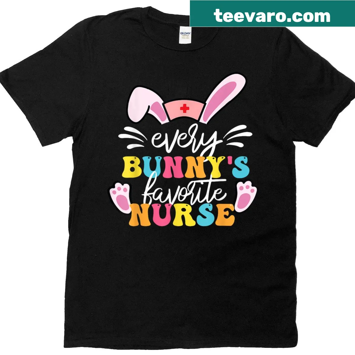 Cute Easter-themed t-shirt for nurses featuring a bunny graphic — on a men's t-shirt