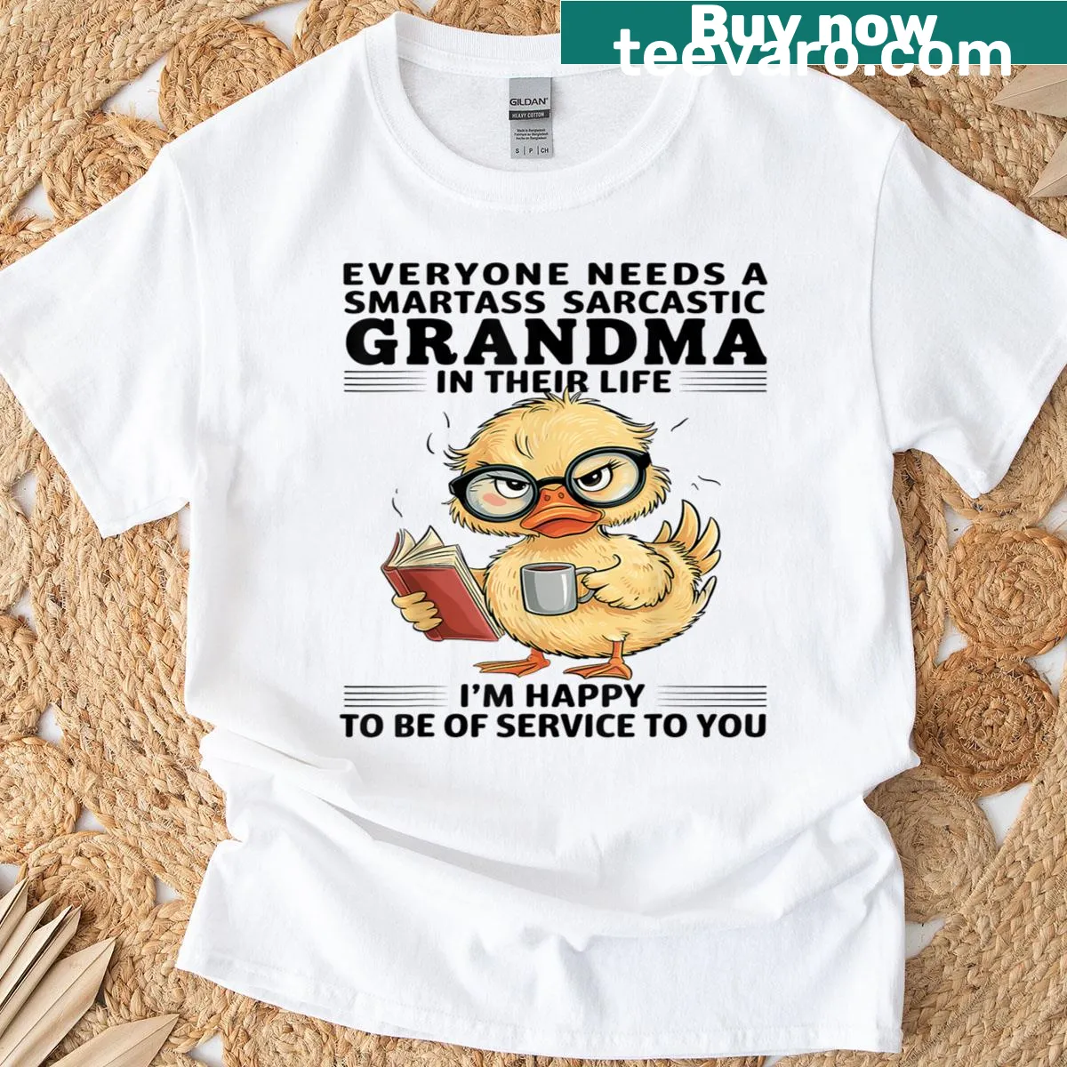 Text on a classic t-shirt: 'Everyone Needs A Smartass Sarcastic Grandma In Their Life' — on a men's t-shirt