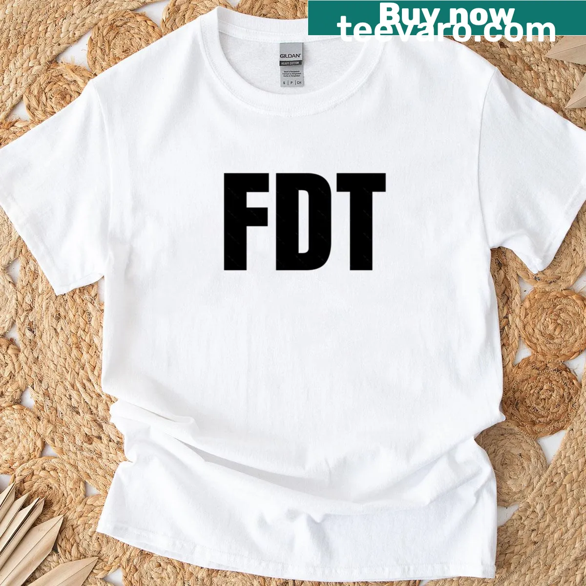 T-shirt with bold text saying 'FDT' expressing opposition to Donald Trump. — on a men's t-shirt