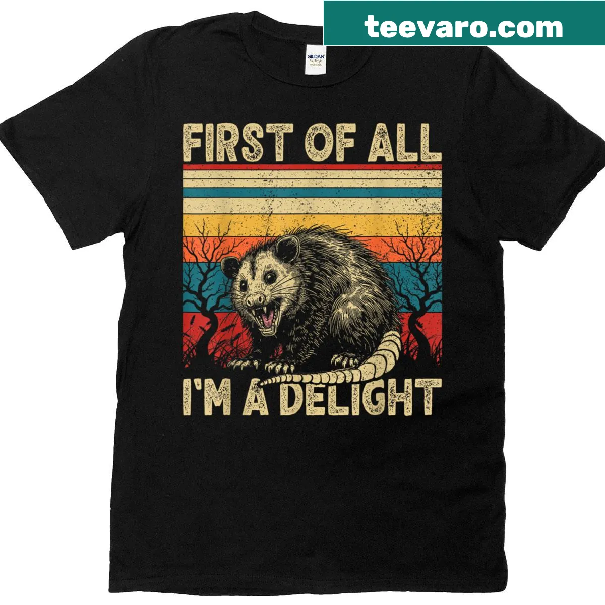 Humorous t-shirt featuring an angry opossum and sarcastic text — on a men's t-shirt