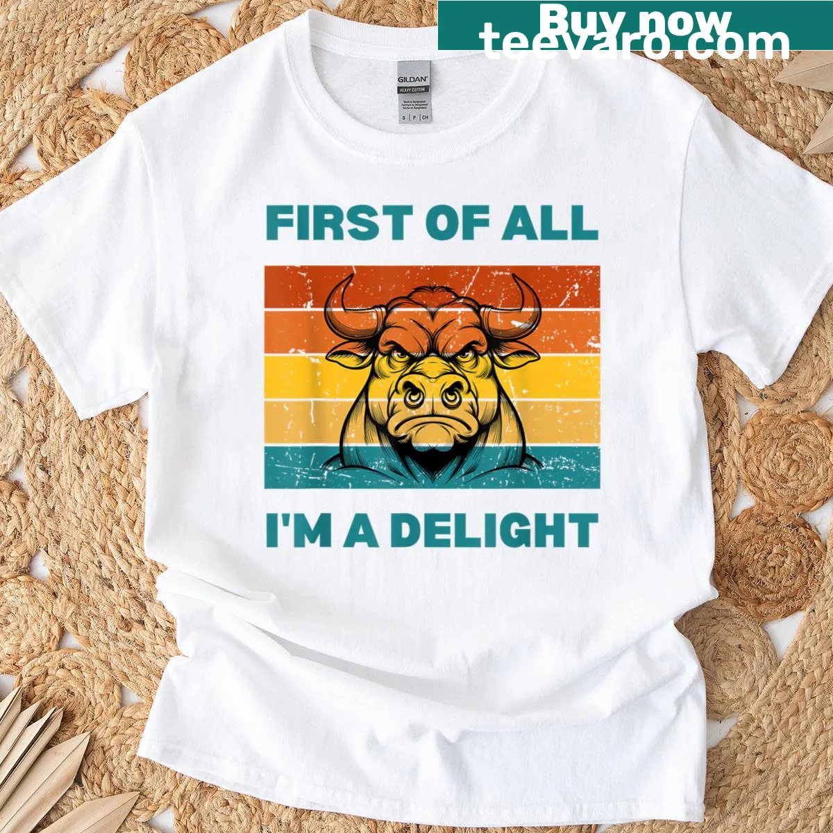 Sarcastic t-shirt with the phrase 'First Of All Im A Delight' in bold text. — on a men's t-shirt
