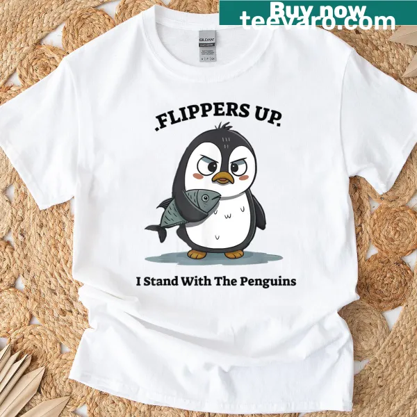 T-shirt featuring a whimsical penguin design and supportive text