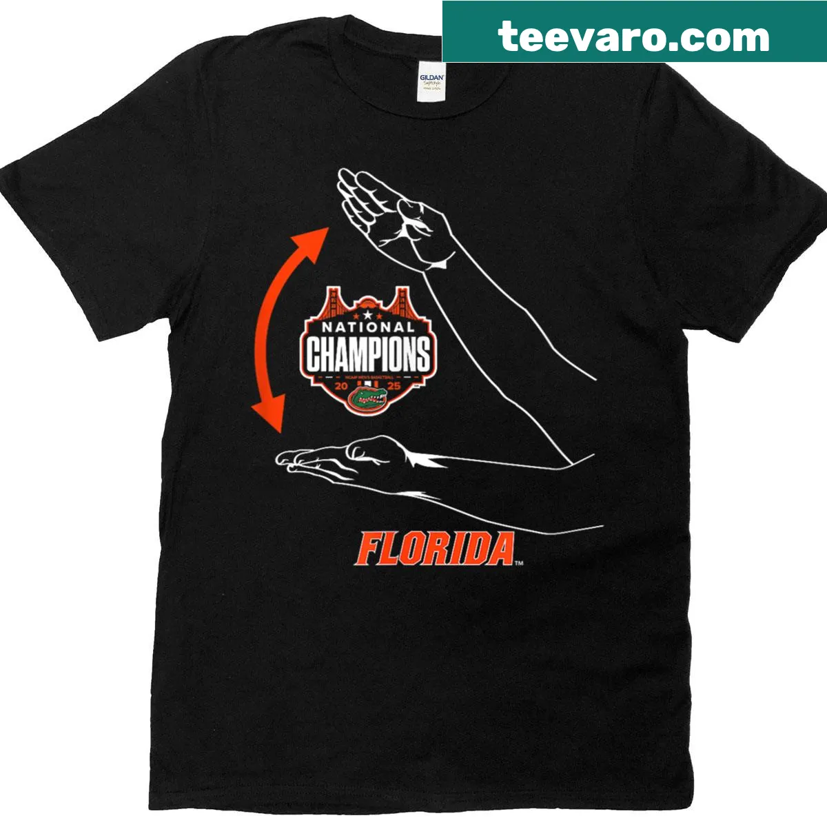 Florida Basketball 2025 National Champions Gator Chomp graphic T-shirt — on a men's t-shirt