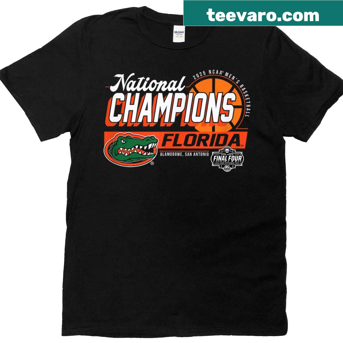 Men's t-shirt celebrating Florida Gators National Champs 2025 Basketball win — on a men's t-shirt