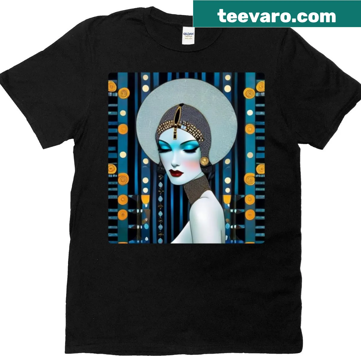 1920s folk art inspired chorus girl graphic on classic T-shirt — on a men's t-shirt