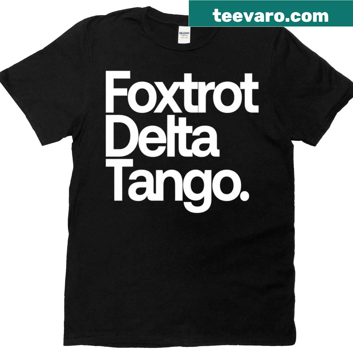 Playful 'Foxtrot Delta Tango' phrase graphic T-shirt — on a men's t-shirt
