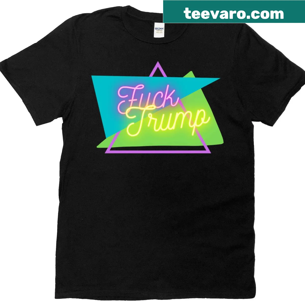 Retro-style t-shirt featuring bold text with a political message. — on a men's t-shirt