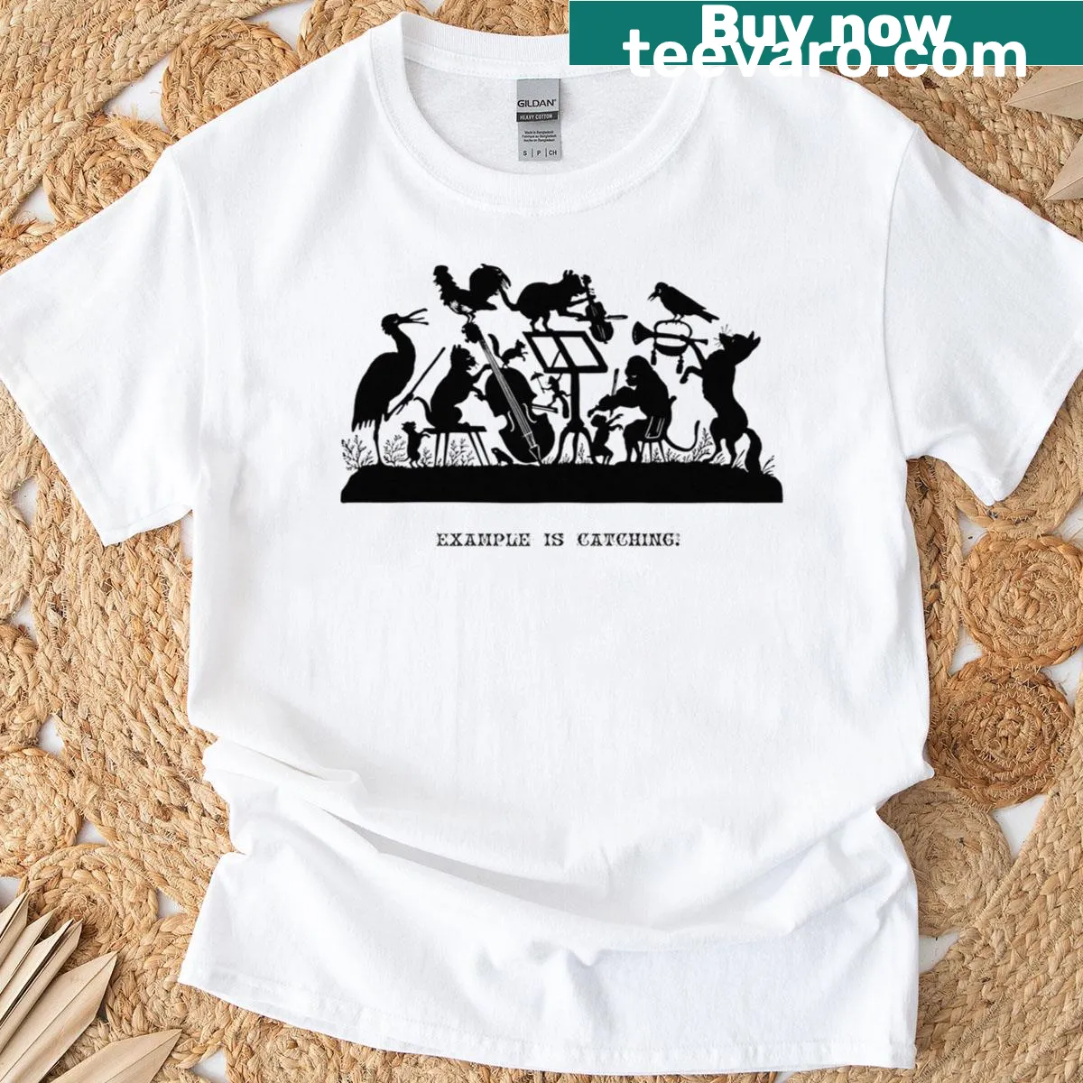 Whimsical animal band illustration with an inspirational saying — on a men's t-shirt