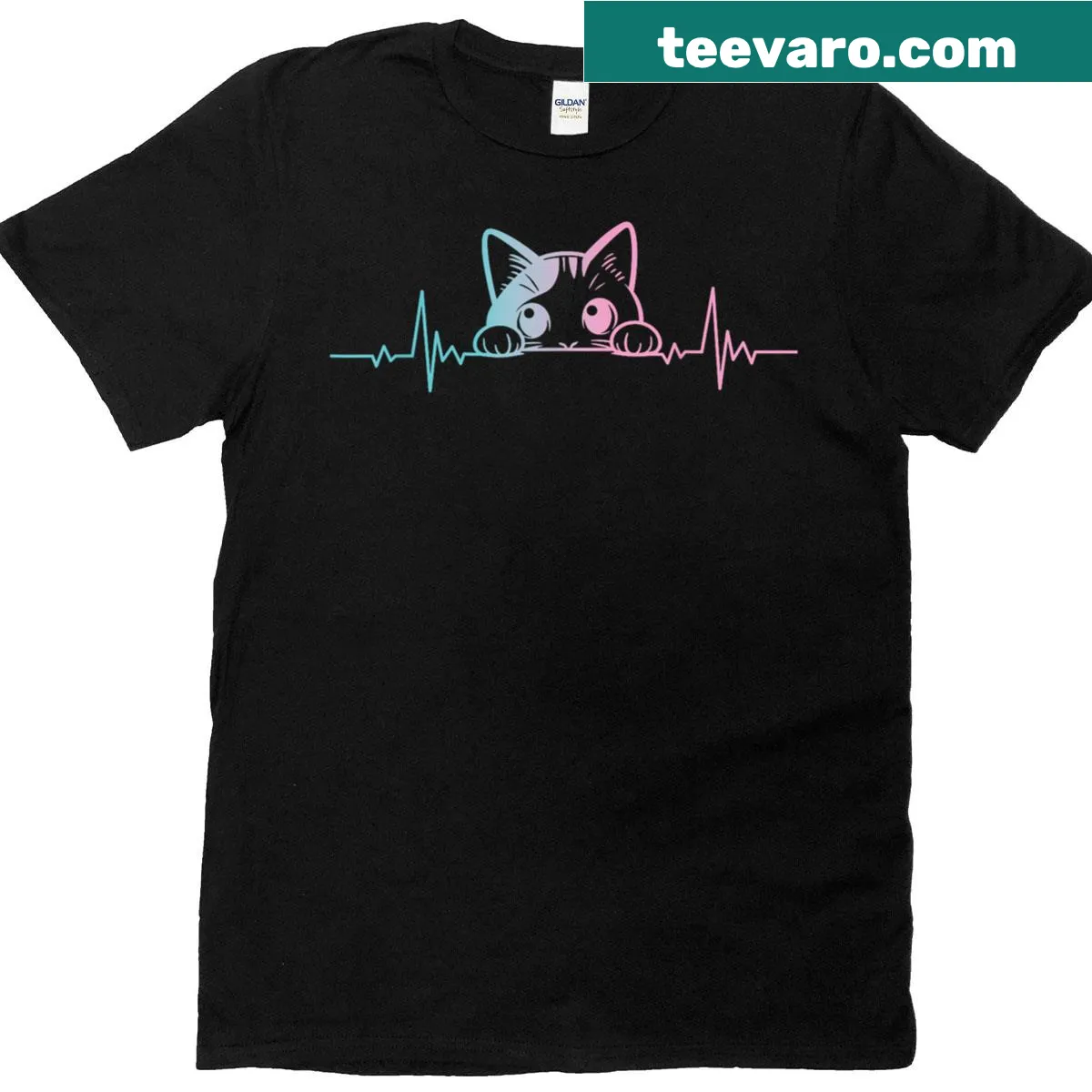 Cute cat heartbeat graphic T-shirt with blue-eyed cats — on a men's t-shirt
