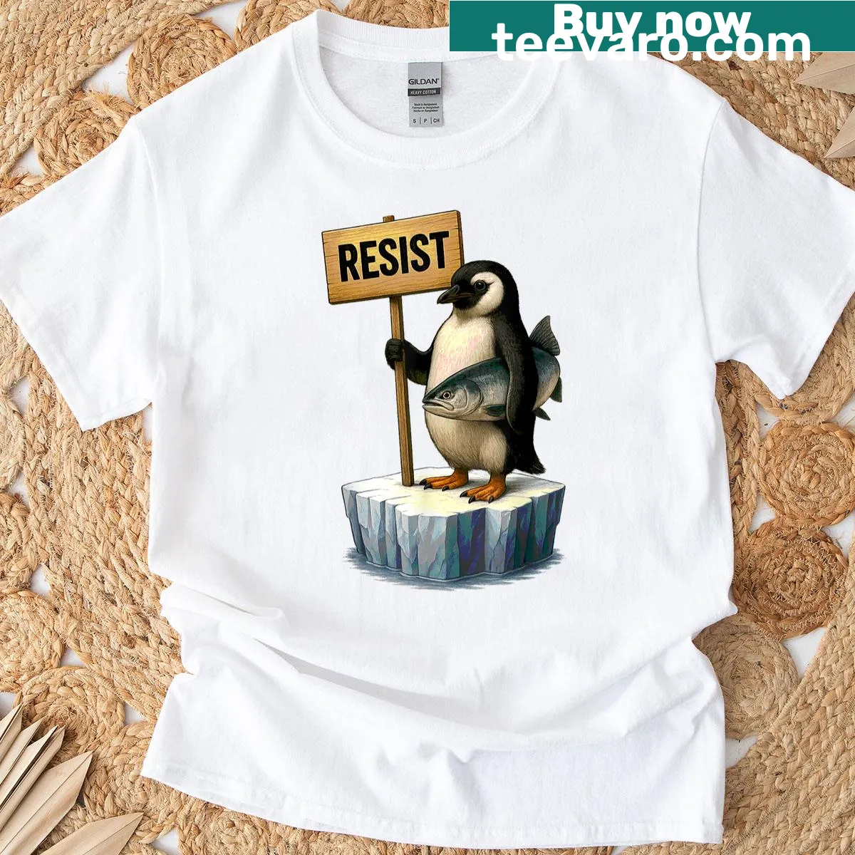 Playful penguin graphic t-shirt with humorous text — on a men's t-shirt