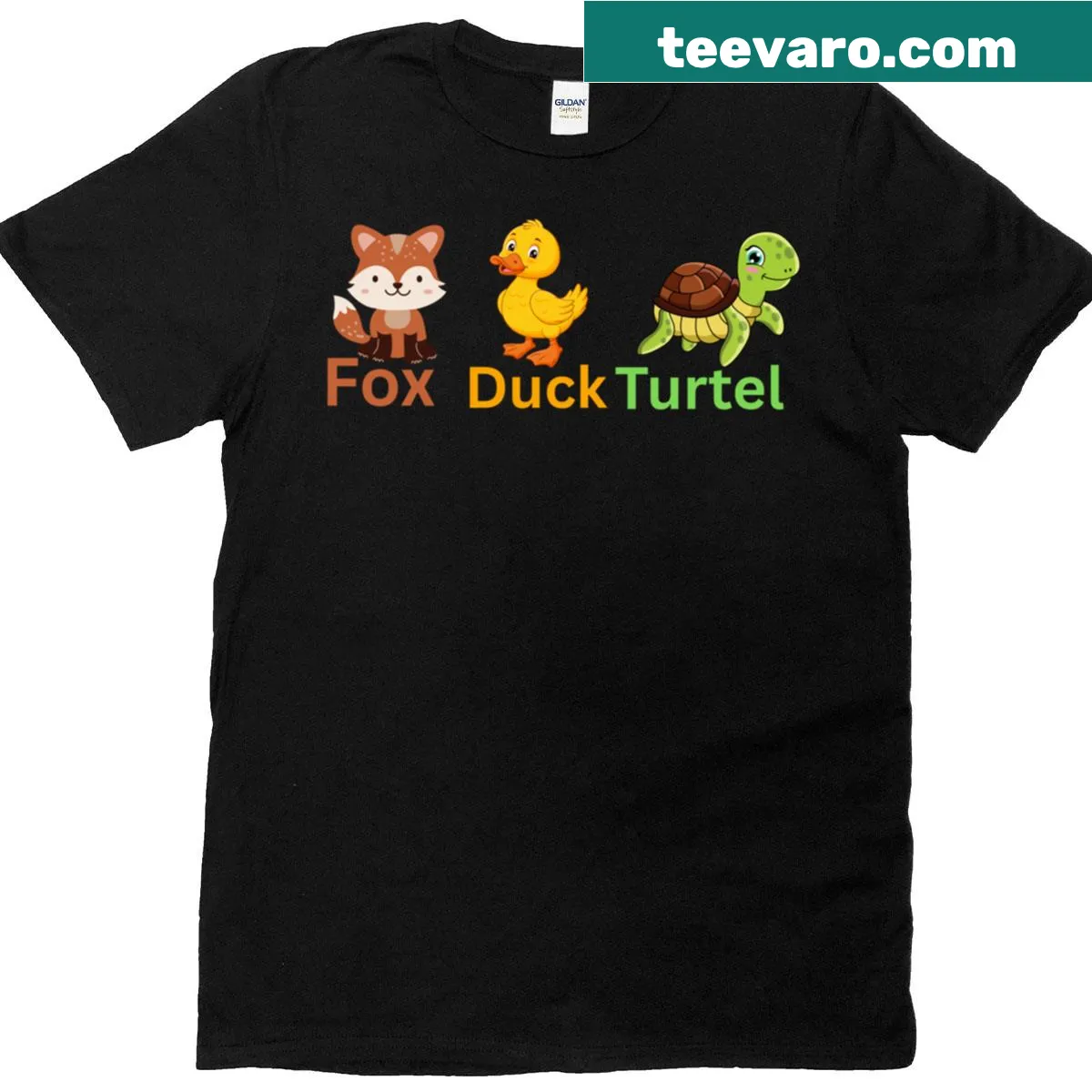 Cute animal graphic featuring a fox, duck, and turtle — on a men's t-shirt