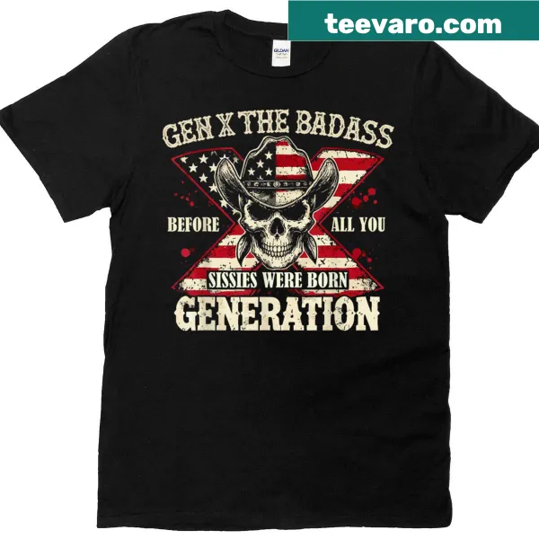 Retro skull graphic with quote celebrating Gen X
