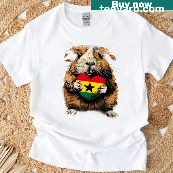 T-shirt featuring a heart design with the Ghana flag and guinea pig silhouette