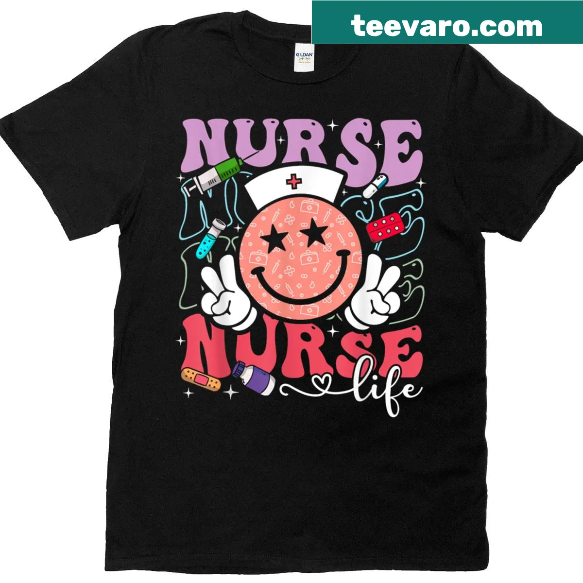 Typography design celebrating Nurse Life for healthcare professionals — on a men's t-shirt