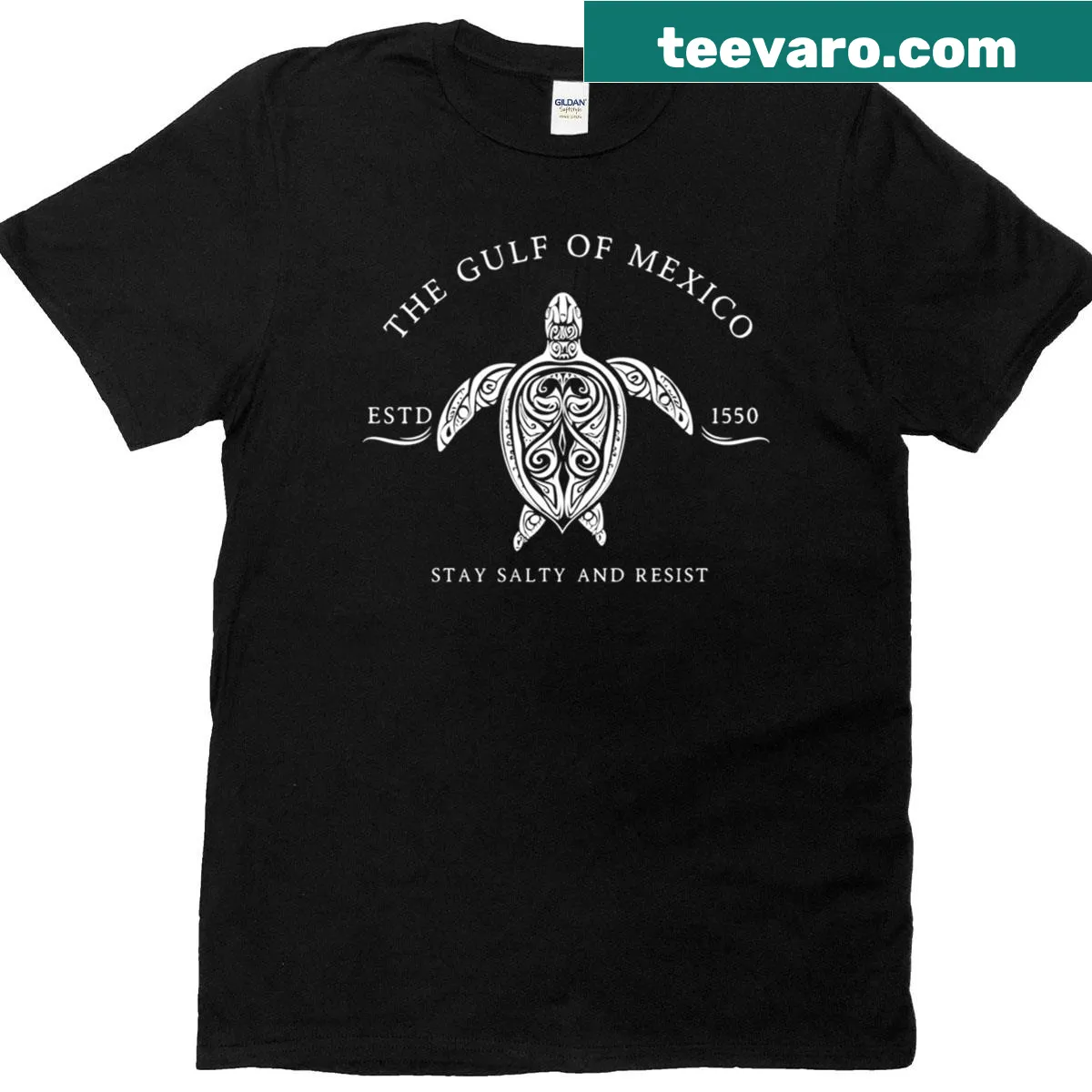 Gulf of Mexico T-shirt with funny Stay Salty graphic and establishment year — on a men's t-shirt
