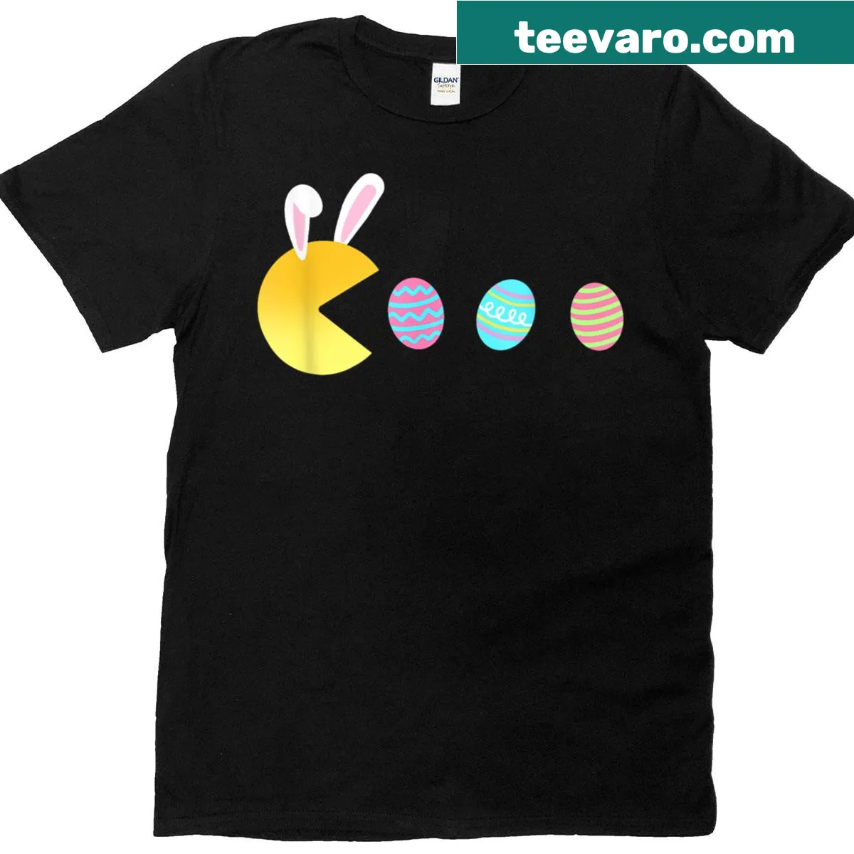 Cartoon Easter bunny with video game graphic for kids T-shirt — on a men's t-shirt