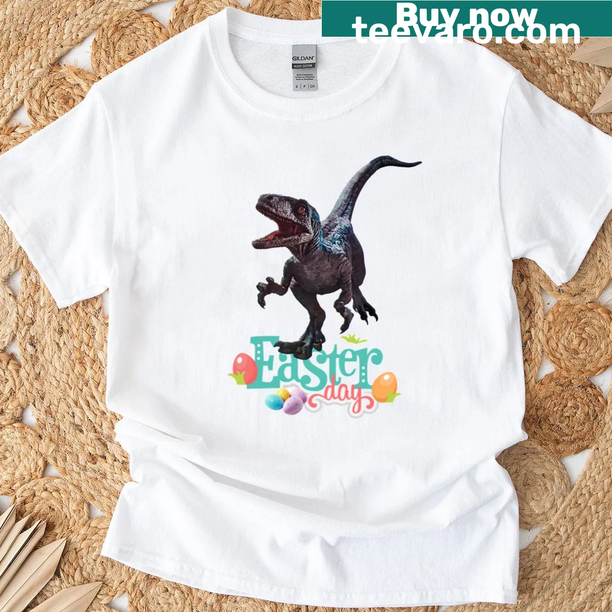 Cheerful Easter-themed t-shirt with festive graphics — on a men's t-shirt