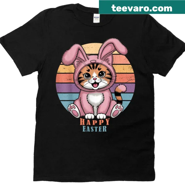 Funny cat dressed as a bunny on an Easter t-shirt